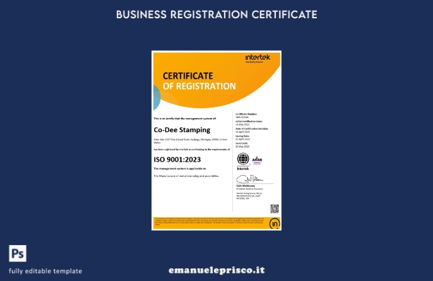 Certificato di registrazione USA Intertek in stile verificato Modello Word e PDF